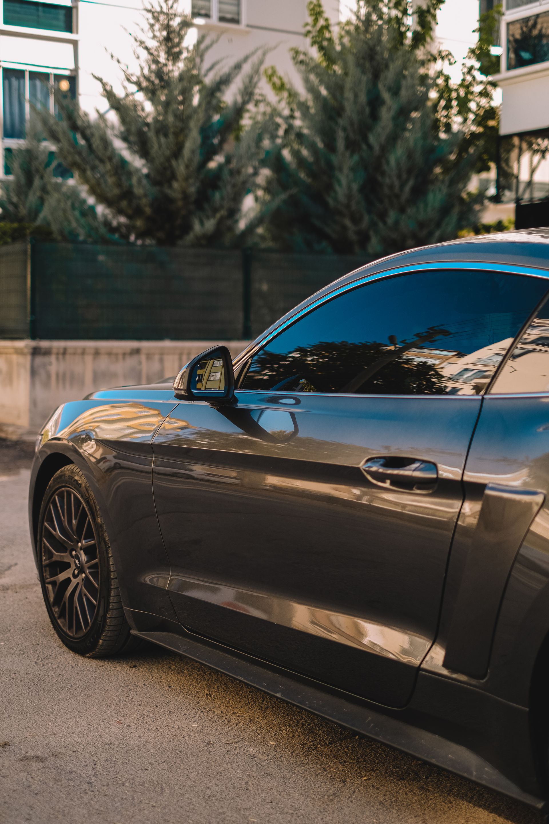 Close-up of professionally tinted automotive glass